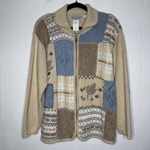 Jantzen Classics Women’s Vintage Hand Embroidered Zip Sweater Fall Patchwork M